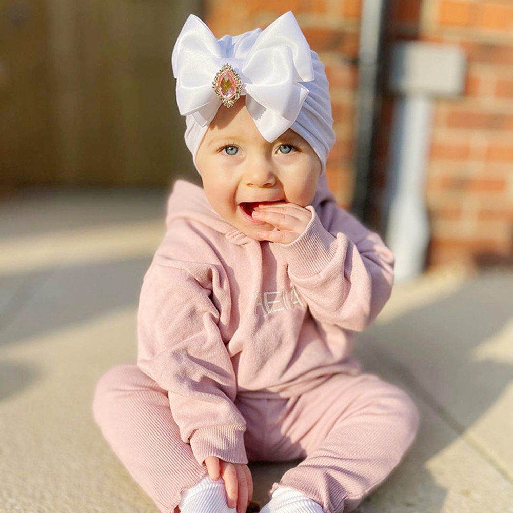 Cute Shining Rhinestone Bowknot Infant Indian Hat Soft Skin-friendly Cotton Baby Girl Caps Turban Fashion Handmade Bows Headwear
