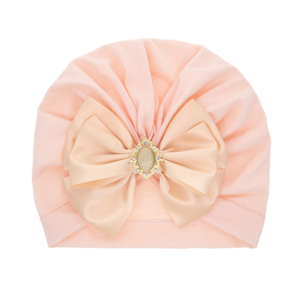 Cute Shining Rhinestone Bowknot Infant Indian Hat Soft Skin-friendly Cotton Baby Girl Caps Turban Fashion Handmade Bows Headwear