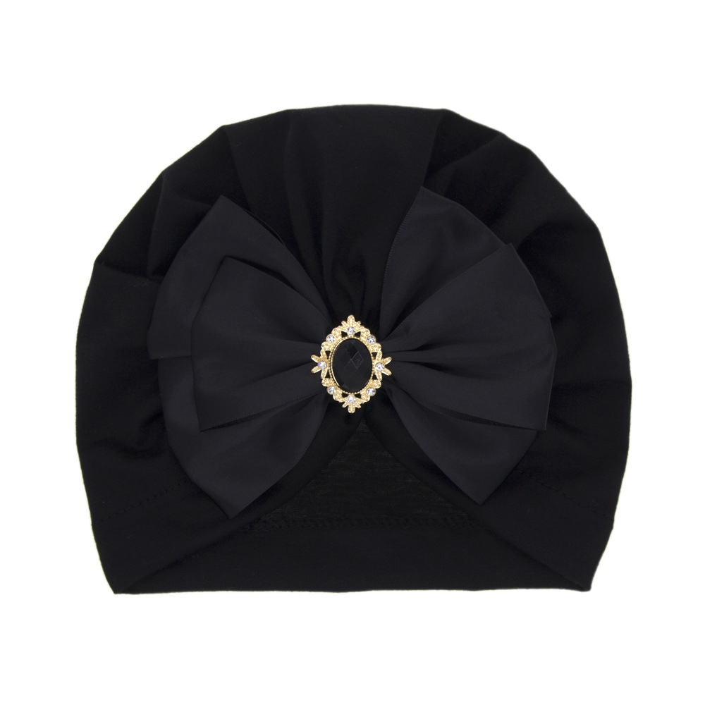 Cute Shining Rhinestone Bowknot Infant Indian Hat Soft Skin-friendly Cotton Baby Girl Caps Turban Fashion Handmade Bows Headwear