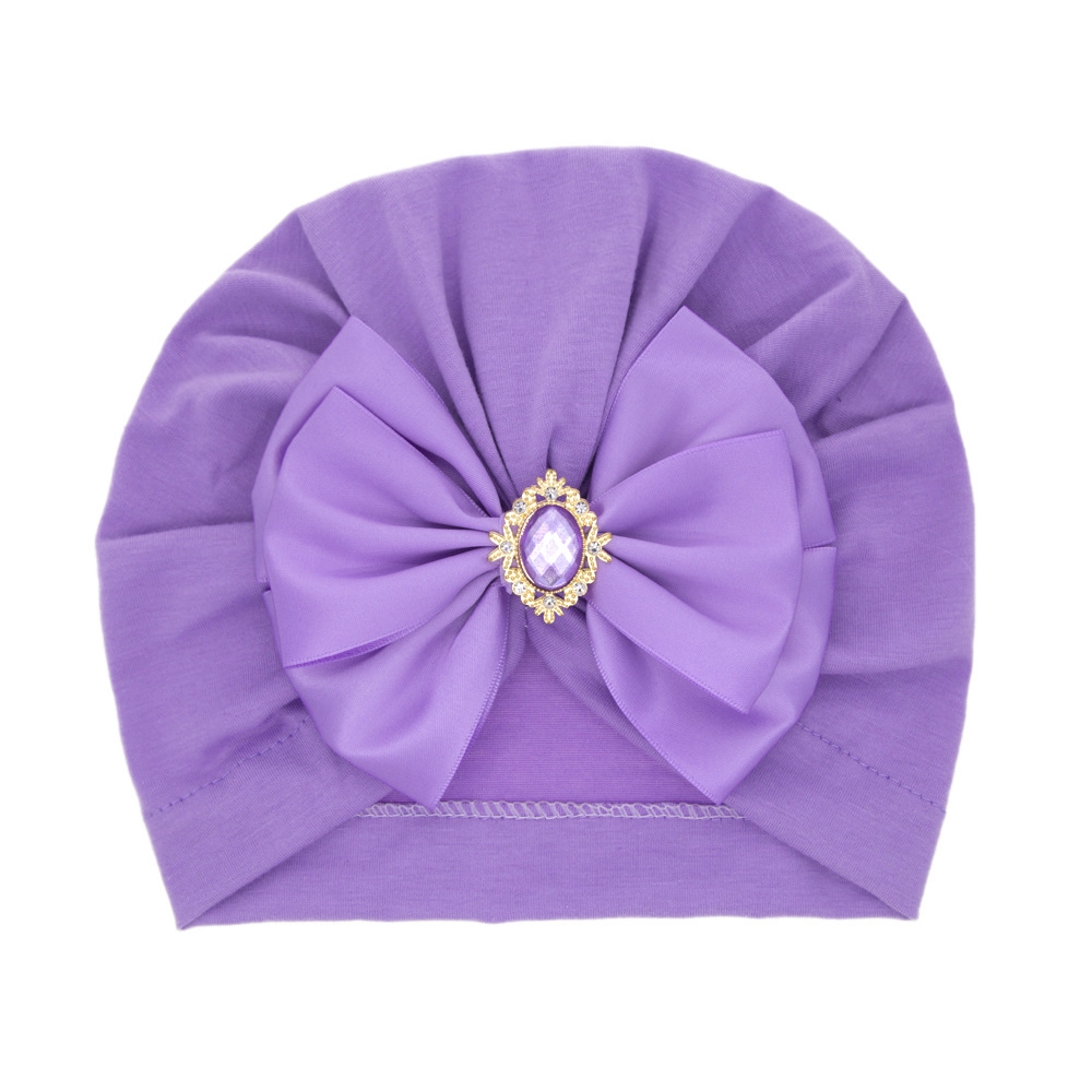Cute Shining Rhinestone Bowknot Infant Indian Hat Soft Skin-friendly Cotton Baby Girl Caps Turban Fashion Handmade Bows Headwear