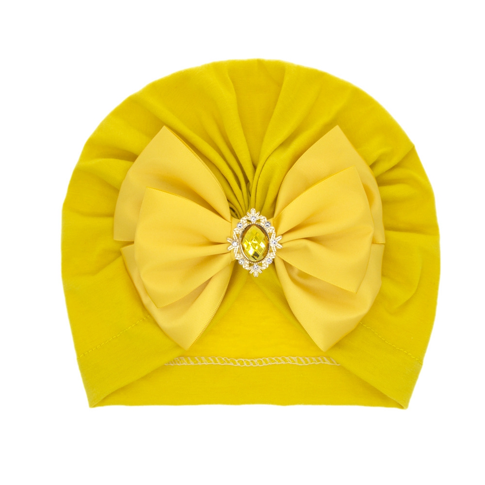 Cute Shining Rhinestone Bowknot Infant Indian Hat Soft Skin-friendly Cotton Baby Girl Caps Turban Fashion Handmade Bows Headwear