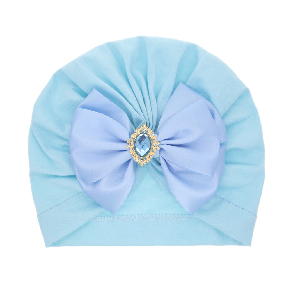 Cute Shining Rhinestone Bowknot Infant Indian Hat Soft Skin-friendly Cotton Baby Girl Caps Turban Fashion Handmade Bows Headwear