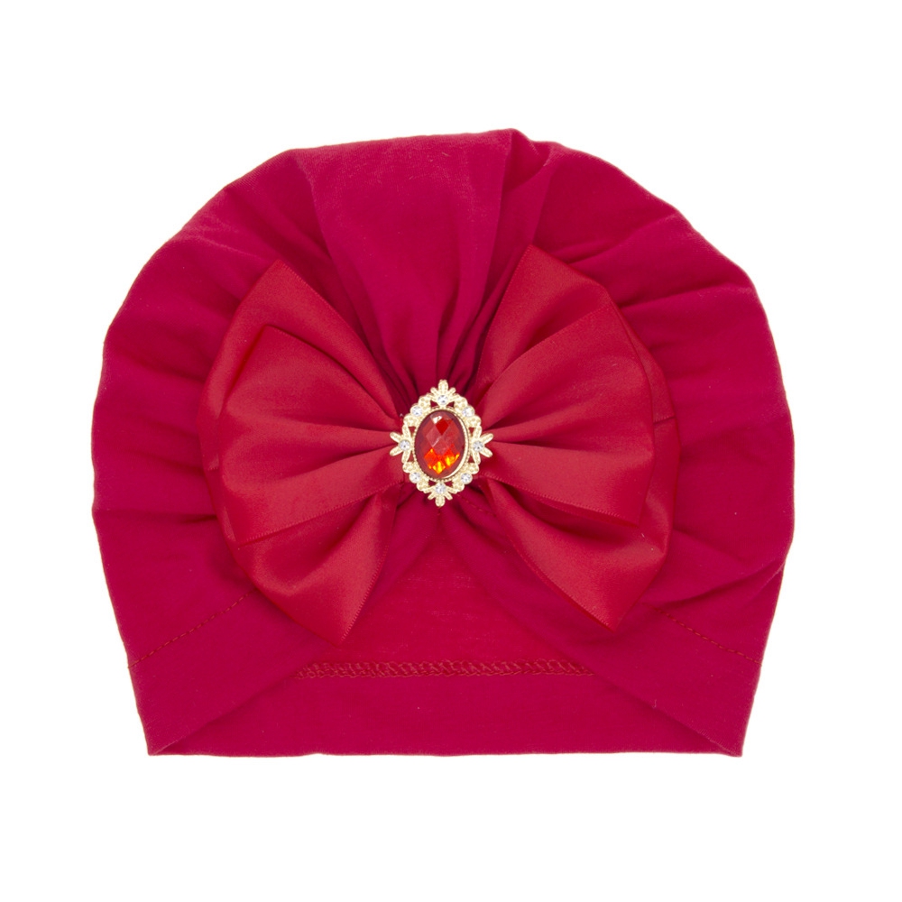 Cute Shining Rhinestone Bowknot Infant Indian Hat Soft Skin-friendly Cotton Baby Girl Caps Turban Fashion Handmade Bows Headwear