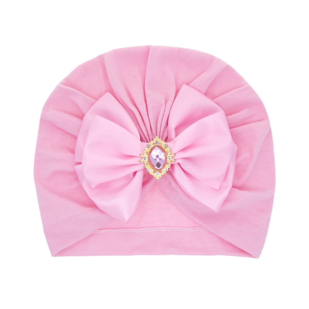 Cute Shining Rhinestone Bowknot Infant Indian Hat Soft Skin-friendly Cotton Baby Girl Caps Turban Fashion Handmade Bows Headwear