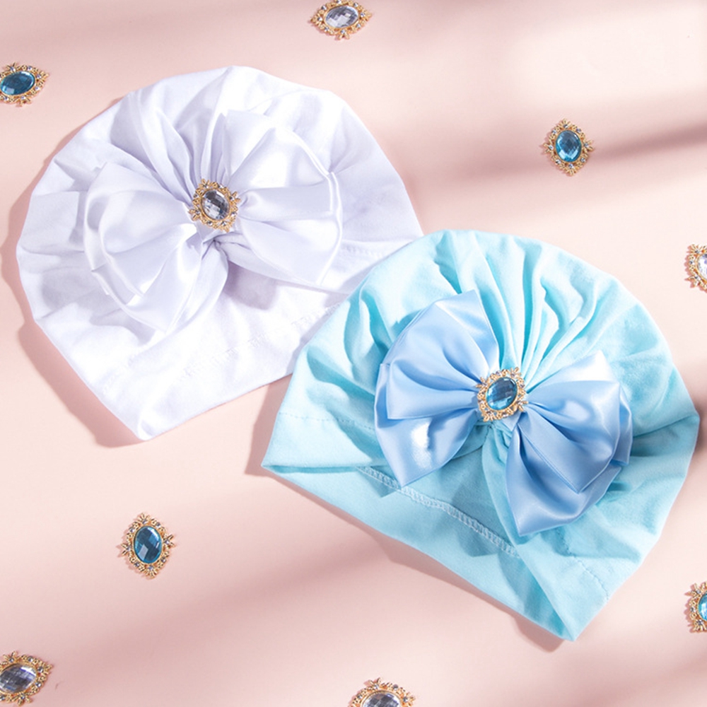 Cute Shining Rhinestone Bowknot Infant Indian Hat Soft Skin-friendly Cotton Baby Girl Caps Turban Fashion Handmade Bows Headwear