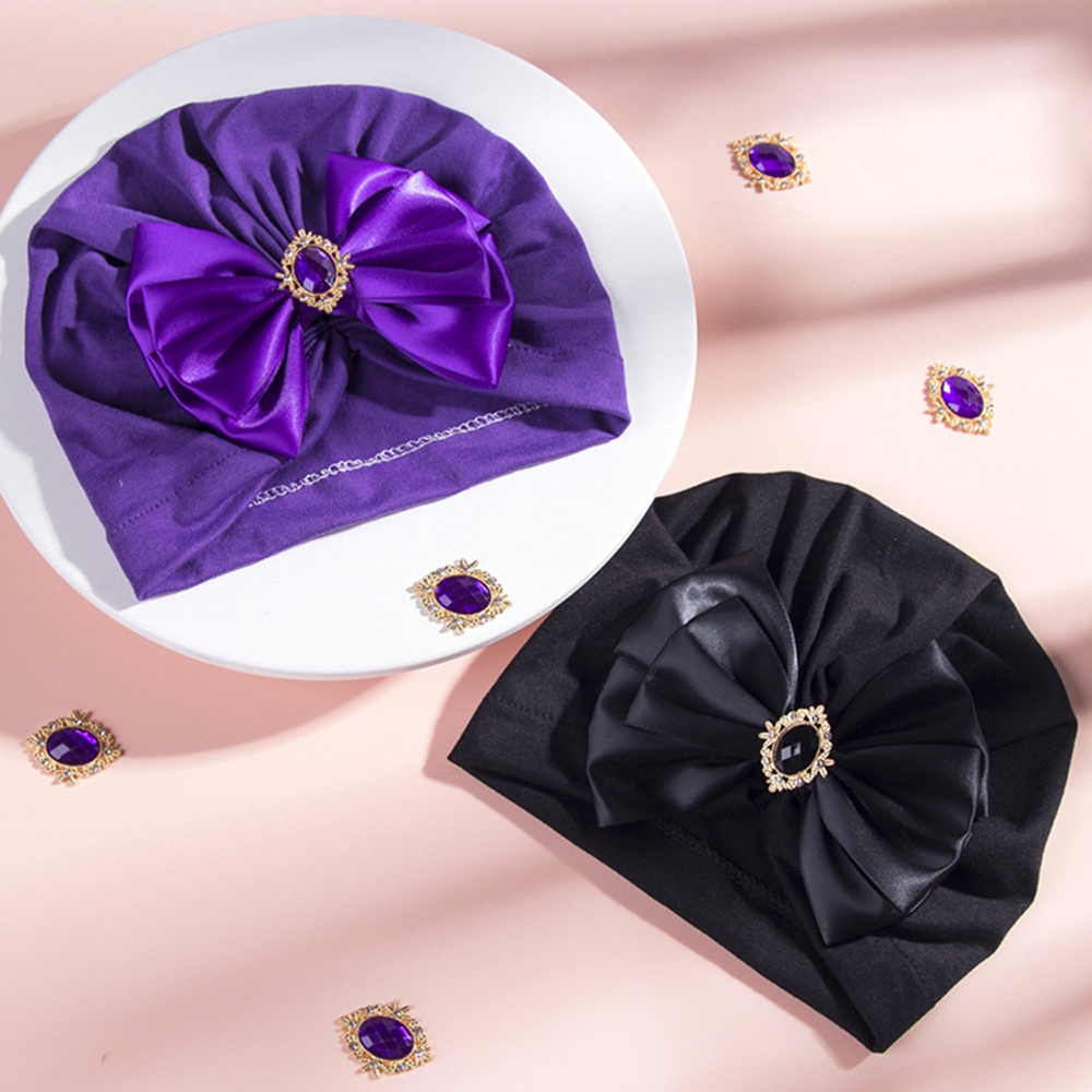 Cute Shining Rhinestone Bowknot Infant Indian Hat Soft Skin-friendly Cotton Baby Girl Caps Turban Fashion Handmade Bows Headwear